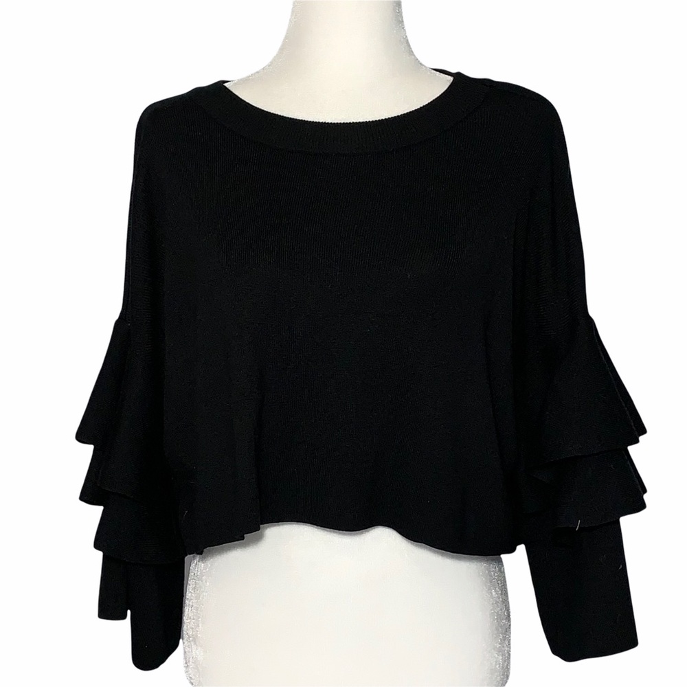 Elodie Black Ruffle Sleeve Crop Sweater